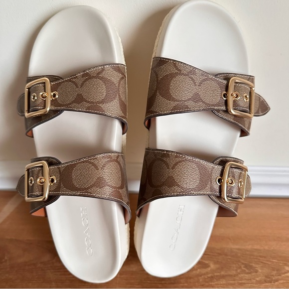 NEW Coach Women Size 11 Allanah Signature Khaki Chalk Sandals Slides CK412 - Picture 8 of 8